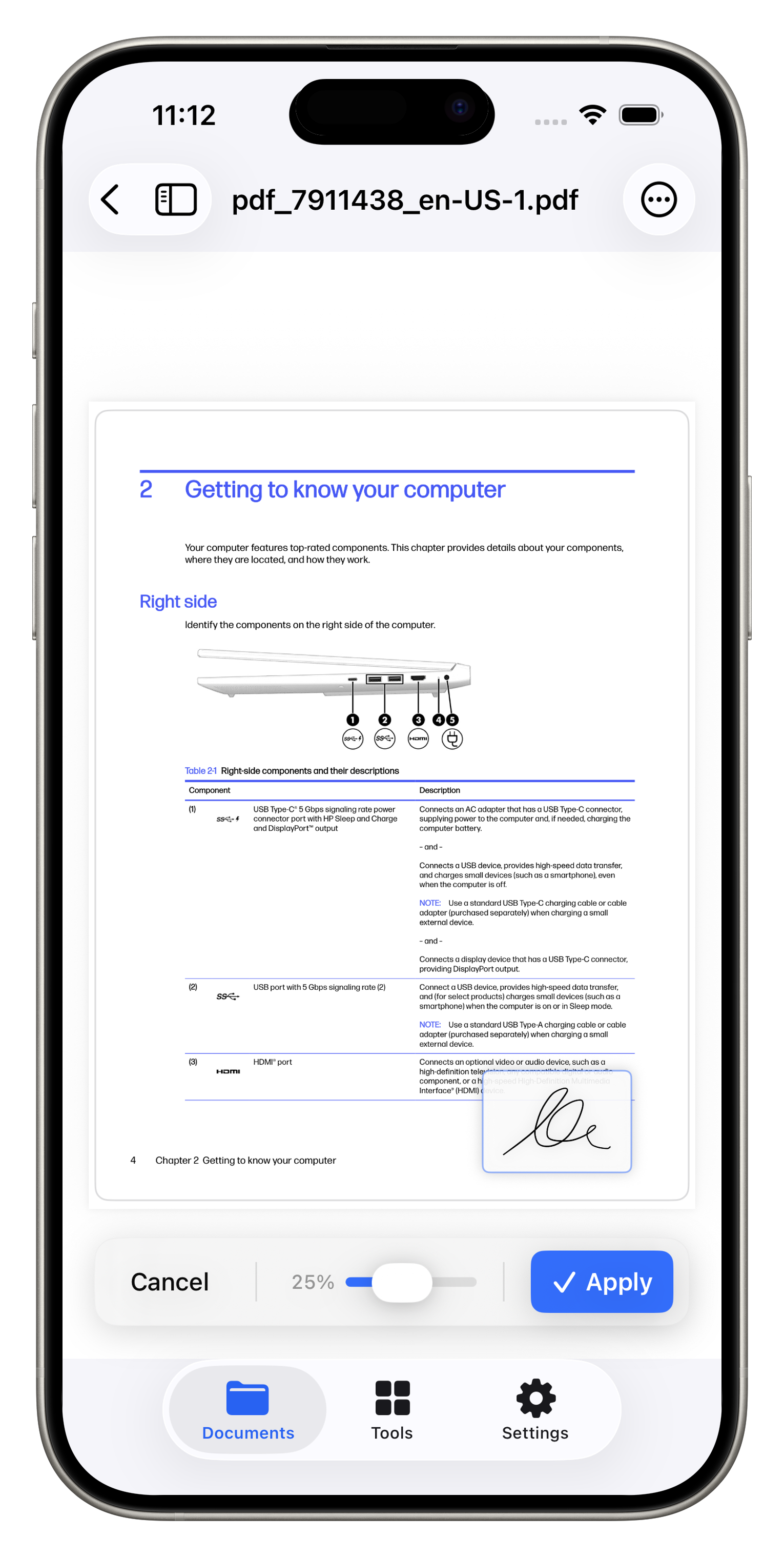 Placing a signature on a document