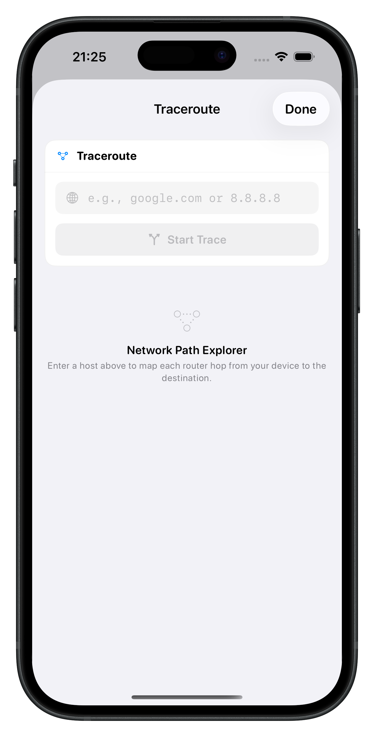 Traceroute showing network path with hop details